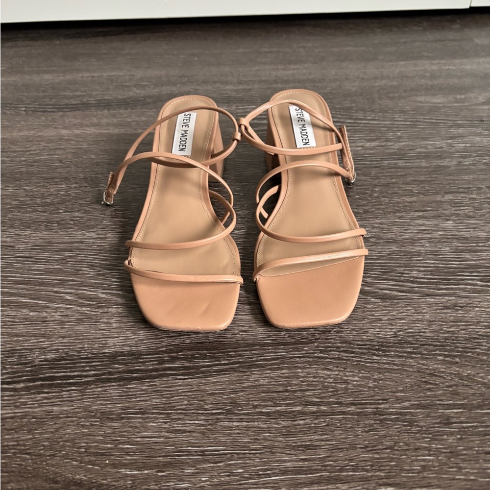 Steve Madden Nude/Tan Strappy Square-Toe Heels